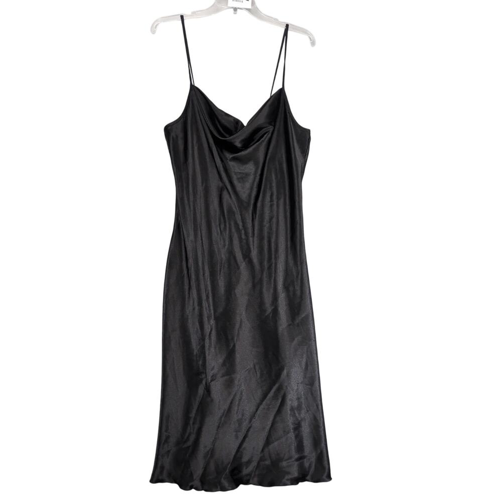 Vtg Y2K Bebe Black Satin Slip Maxi Dress Sz L Spaghetti Straps‎ Babydoll Evening